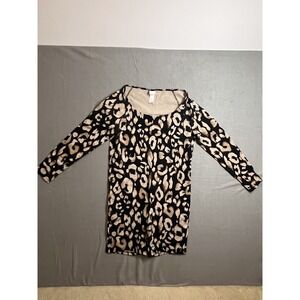 H&M Women's XL Leopard Print Long Sleeve Scoop Neck Top Stretch Animal Print